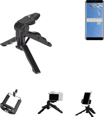 Produktbild von K-S-Trade Stativ Tisch-Ständer Dreibein Handy-Stativ Ständer kompatibel mit Doogee X60L Mini-Stativ Smartphone Tripod Handy-Stativ aus Plastik