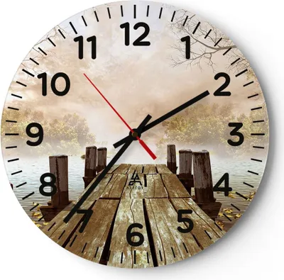 Produktbild von Wanduhr - Rund - Glasuhr - Illustration herbst landschaft bäume - 40x40cm - Schleichendes Uhrwerk - Lautlos - zum Aufhängen bereit - Dekoration Modern - Wanddekoration aus Glas - C4AR40x40-2394