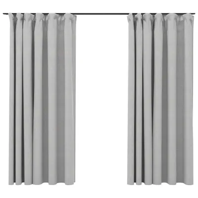 Image de vidaXL Rideaux occultants Crochets aspect lin 2 pcs. Gris 140x175 cm