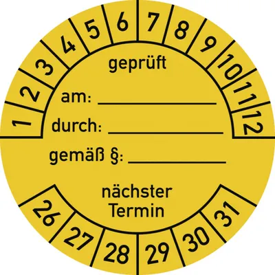 Produktbild von Dreifke® Prüfplakette  am: durch:... 2026 - 2031, Folie, Ø 40 mm, 10 S...