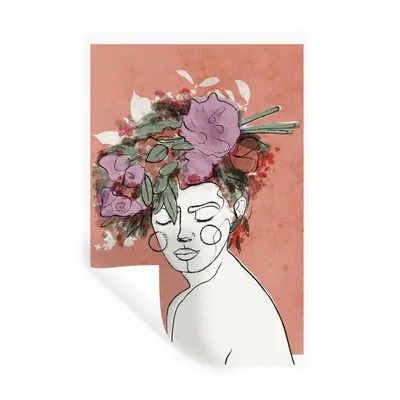 Produktbild von MuchoWow® Wandtattoo Wandsticker Wandaufkleber Porträt - Frau - Blumen - Pastell 40x60 cm Selbstklebend und Repositionierbar - Wierderverwendbar - Selbstklebend