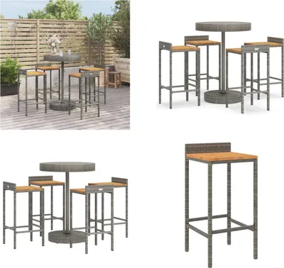 Produktbild von vidaXL 5 tlg. Gartenbar Set Grau Poly Rattan & Massivholz Akazie - Gartenbar Set - Gartenbar Sets - Garten Bar Set - Gartenbar