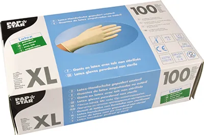 Produktbild von 100 Papstar Handschuhe, Latex gepudert weiss Größe XL 12231
