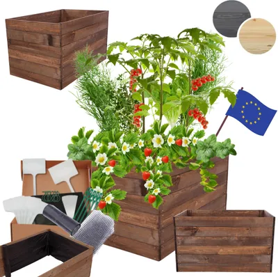 Produktbild von MODO24 Hochbeet Holz, Pflanzkasten, Massivholz, Kiefer, Kräuterbeet, Blumenkasten, Garten, Terrasse, 54x93x60 cm, Braun, ZP06