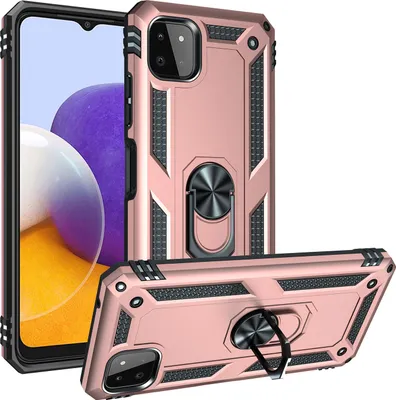 Image de Étui pour Samsung Galaxy A22 5G étui de protection militaire double couche avec support d'anneau et support Or Rose