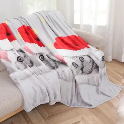 Produktbild von Kuscheldecke Weihnachtsdecke Kätzchen 160x200 cm Christmas Winterdecke flauschig warme Tagesdecke Wohnzimmer Deko Sofadecke Bettdecke