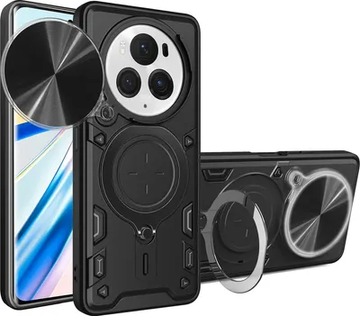 Obrázek produktu pro Pouzdro pro Honor Magic6 Pro dvojvrstvé odolné pouzdro s ochranným krytem kamery a kruhovým stojánkem na prsten Černý