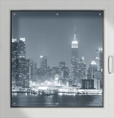 Produktbild von Wallario Lichtschutzbild, Dekorativer Sichtschutz Sonnenschutz 96 x 100 cm mit Motiv: New York Skyline - Schwarz Weiß Blau - Verdunklung ohne Bohren