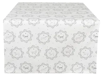 Obrázok produktu pre Clayre & Eef Bežec na stôl 50x140 cm Biely sivý bavlnený pes