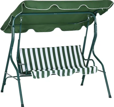 Produktbild von Outsunny Hollywoodschaukel, 3-Sitzer Gartenschaukel, Schaukelbank, Verstellbares Sonnendach, Stahlrahmen, Grün 170 x 110 x 153 cm