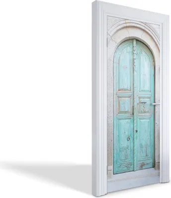 Produktbild von Türdeko Aufkleber Selbstklebende Wandsticker Personalisiert - Alte türkisfarbene Tür - 85 x 205 cm
