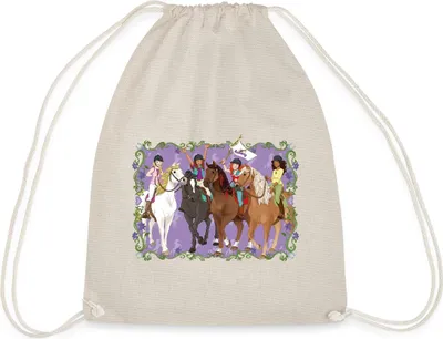 Produktbild von Spreadshirt Schleich Horse Club Lisa Sarah Sofia Hannah reiten Turnbeutel, One size, Natur