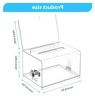 Produktbild von Acryl-Spendenbox mit Schloss und Schilderhalter, transparente, abschließbare Wahlurne, sichere Vorschlagsbox für Fundraising und Abstimmungen, 16 x 12 x 10 cm