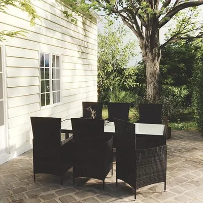 Productafbeelding van 7-delige tuinset, polyrotan zitgroep voor 6 personen, tuinmeubelset met tafel en stoelen, eethoekset voor tuin, terras en balkon