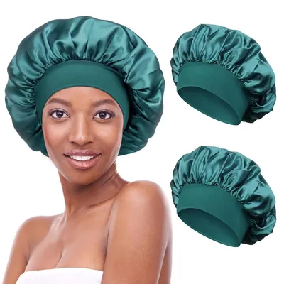Produktbild von 2 Stück Schlafmütze Satin Bonnet Nacht Schlaf Mütze Verstellbare Schlafkappe Kopfbedeckung Weiche Kopfhaube Schlafhaube Seide mit Gummizug für Damen und Mädchen