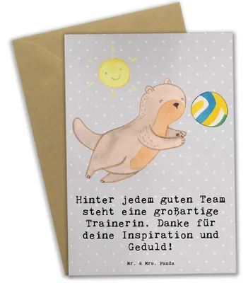 Produktbild von Mr. & Mrs. Panda Grußkarte Volleyball Trainerin - Grau Pastell - Geschenk, Sportart, Danksagung, Grußkarten, Klappkarte, Geduld, Inspiration, großartige, osterkarte