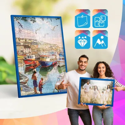 Produktbild von MG Design Bilderrahmen Blau 61x91,5 cm - Posterrahmen Echtholz mit Acrylglas, verstärkte Wandaufhängung, hoch/quer