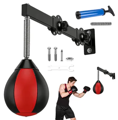 Immagine prodotto di Palla da boxe regolabile, palla da riflessi, nera e rossa, per l'allenamento