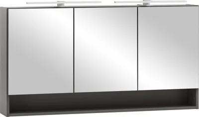 Produktbild von Badezimmerspiegelschrank "Kaprun" aus Spanplatte in graphit mit 3 Türen und 6 Einlegeböden. Abmessungen (B/H/T) 120x64x20 cm