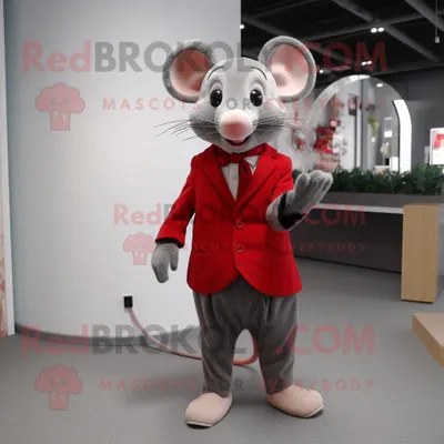 Produktbild von Rote REDBROKOLY Maus Maskottchen Kostüm figur bekleidet mit Weste und Clutch-Taschen