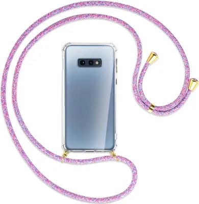 Produktbild von Handykette Backcover-Schutzhülle mit Band (Metall goldfarben) für Samsung Galaxy S10e - lila/rosa/blau