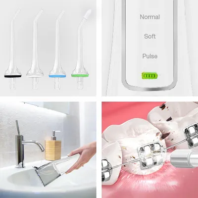 Produktbild von Auronic Munddusche - Elektrische Munddusche - 3 Modi - Kabellos und Wiederaufladbar - 300 ml - 4 Aufsätze - Weiß