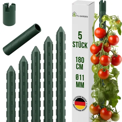 Produktbild von TTL GARDEN Rankstäbe 5er Set 180cm 11mm Pflanzenstütze grün Stahl