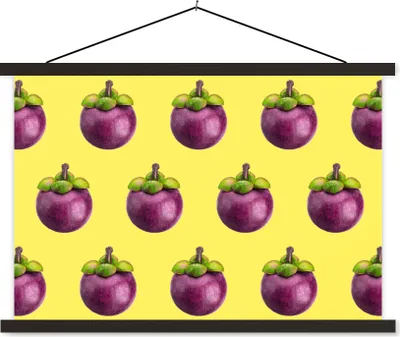 Produktbild von MuchoWow® Textilposter Obst - Lila - Muster 90x60 cm mit schwarzem Rahmen - Aufhängungssatz