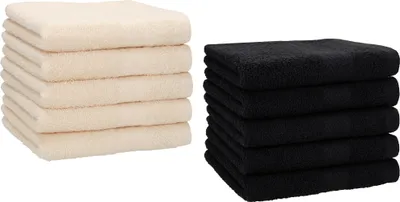 Produktbild von Betz 10 Stück Gästetücher 30x50 cm PREMIUM 100% Baumwolle Set  Farbe: beige und schwarz