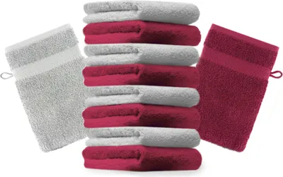 Produktbild von Betz 10 Stück Waschhandschuhe 16x21 cm PREMIUM 100% Baumwolle Farbe: dunkelrot und silbergrau