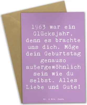 Produktbild von Mr. & Mrs. Panda Klappkarte Spruch 1963 Geburtstag - Lavendeltraum - Geschenk, vatertagskarte, alles Gute, hochzeitskarten, Glücksjahr, Happy Birthday, weihnachtskarten
