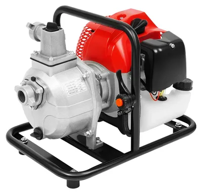 Zdjęcie produktu dla Pompa wody - silnik benzynowy 2-suwowy, 43 cm³ - moc 1,25 kW, 8500 obr./min - wysokość podnoszenia 30 m - wydajność 135 l/min - kolor: czerwony i czarny
