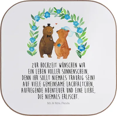 Produktbild von Mr. & Mrs. Panda Untersetzer für Gläser Bären Hochzeit - Weiß - Geschenk, Hochzeitskarte, Zur, Tasse, Hochzeitsgeschenk, Hochzeitstag, Coaster, Tassenuntersetzer, Trauung