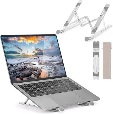Productafbeelding van Verstelbare laptopstandaard - 7 standen - geschikt voor laptops - opvouwbaar - geventileerd aluminium - PC-standaard - notebookhouder voor 10-17 inch