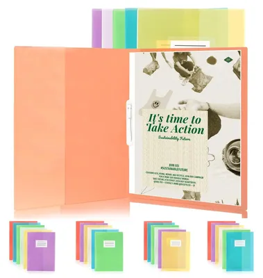 Productafbeelding van 24 stabiele, A4-formaat, plastic ordners met naamlabels, verschillende kleuren, transparant.