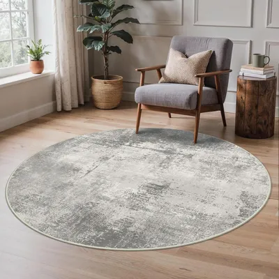 Immagine prodotto di Tappeto rotondo per soggiorno, lavabile, color grigio-marrone, diametro 135 cm