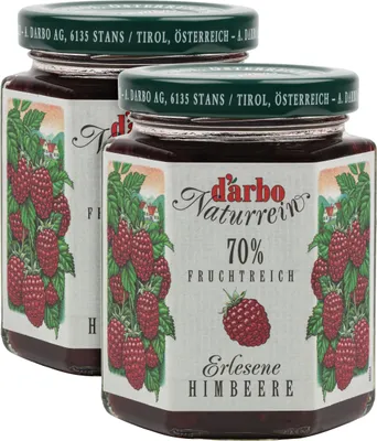 Produktbild von Food-United FRUCHTAUFSTRICH DARBO Himbeer 2x 200g Glas Naturrein mit Kernen fruchtiger fruit spread perfekt für Kuchen Torten Frühstück Brot und Brötchen Gebäck Quark Porridge FüllungenPuddings Eiscreme