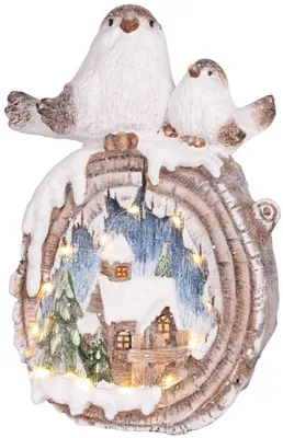 Productafbeelding van MagicHome Kerstdecoratie, Vogels met huisjes, LED, keramiek, 3xAAA-batterijen, 33,3 x 16,5 x 47 cm