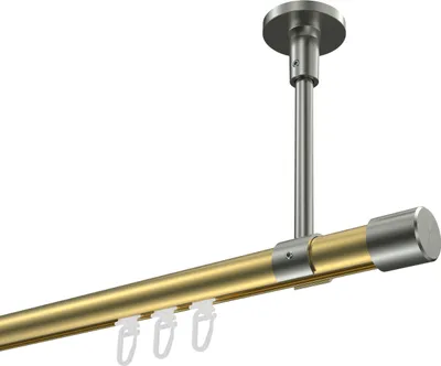 Produktbild von Interdeco Innenlaufstange / Gardinenstange mit Innenlauf Messing-Optik / Edelstahl-Optik, Typ Sonette Santo (Kappe) Deckenmontage, 20 mm Ø 1-läufig, 540 cm