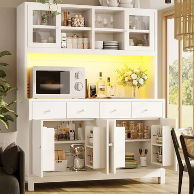 Produktbild von STILVORA Hochbuffetschrank mit RGB-LED und Glastüren,Vitrinenschrank mit 4 Schubladen und verstellbaren Einlegeböden, Aufbewahrungsschrank