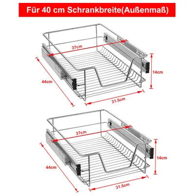 Produktbild von YUENFONG 2 Stücke Teleskopschublade Ausziehbare Schrankauszug Ablage Küchenschublade Regal 20kg Belastbar Küchen Korbauszug (für 40cm Schränke)