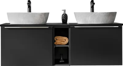 Produktbild von Doppelwaschtisch 140cm mit Aufsatzbecken, matt schwarz, PUEBLA-56-BLACK