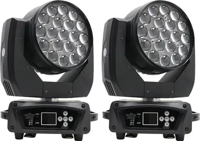 Obrázok produktu pre Pohyblivý svetlomet, 19 LED zdrojov, ovládanie DMX, 2ks, zástrčka EÚ