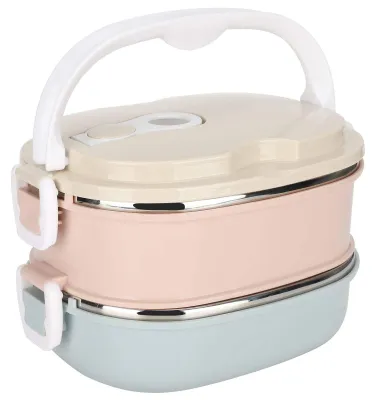 Produktbild von Lunchbox aus Edelstahl, luftdicht, tragbare Lunchbox mit Griff für Büro, Mittagessen bei der Arbeit, Schule, 18 x 15 cm (2-lagig)