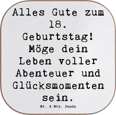 Produktbild von Mr. & Mrs. Panda Untersetzer für Gläser Spruch 18. Geburtstag - Weiß - Geschenk, Geburtstagsgeschenk, Glas, Happy Birthday, Holzuntersetzer, Erwachsenwerden, Coaster
