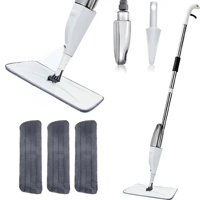 Produktbild von Sprühmopp, Bodenwischer mit Sprühfunktion, 350ml Wassertank, Sprühwischer mit 3-Mikrofaser-Wischpads, Nass- und Trockengebrauch Wischmop, Weiß