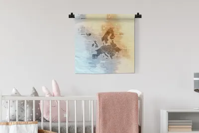 Produktbild von MuchoWow® Wandteppich Wandbehang Karten - Europa - Aquarell - Zeitung 60x60 cm Tapisserie Dekoration Wandtuch - Dekorationen - Wand Decke