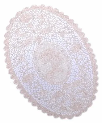 2er-Set runde Spitzen-Tischsets, beige, 41x31 cm, gehäkelt