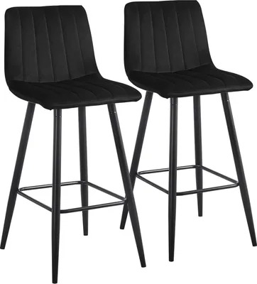 Produktbild von CLIPOP Barhocker aus Samt 2er Set, Küchenhocker mit Fußstütze, Schwarz