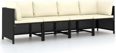 Produktbild von The Living Store 4-Sitzer-Gartensofa mit Auflagen Schwarz Poly Rattan